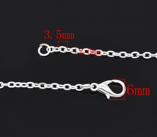 Picture of Link Cable Chain Necklace Silver Plated 45.6cm(18") long, Chain Size: 3.5x2.5mm(1/8"x1/8"), 12 PCs