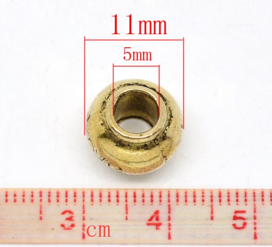 Immagine di Lega di Zinco Stile Europeo Perline Tondo Piatto Oro Antico LOVE Intagliato Circa 11.0mm x 8.0mm, Foro: Circa 5.0mm, 20 Pz