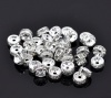 Picture of Brass Rondelle Spacer Beads Round Silver Plated Clear Rhinestone About 8mm( 3/8") Dia, Hole:Approx 1.3mm, 50 PCs                                                                                                                                              