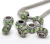 Picture of Zinc Metal Alloy & Rhinestone European Style European Style Beads Round Rhinestone Green Rhinestone About 10mm Dia, Hole: Approx 4.7mm, 10 PCs
