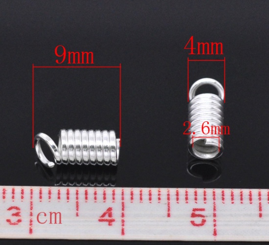 Picture of Silver Plated Coil End Crimp Fasteners 9x4mm (fit 2-2.5mm cord), sold per packet of 200