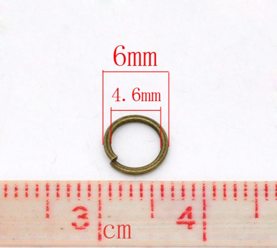 Picture of 0.7mm Iron Based Alloy Open Jump Rings Findings Round Antique Bronze 6mm Dia, 1000 PCs