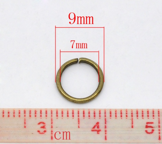 Picture of 1mm Iron Based Alloy Open Jump Rings Findings Round Antique Bronze 9mm Dia, 500 PCs