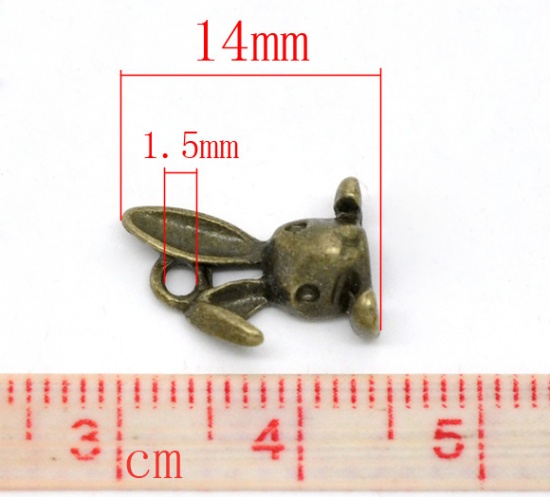 Bild von Zinklegierung 3D Charm Hase Tier Bronzefarbe 14mm x 9mm 50 Stück