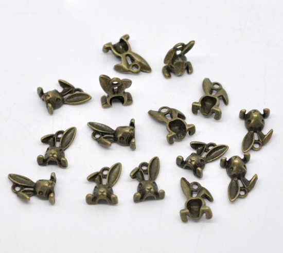 亜鉛合金 3D チャーム ウサギ 動物 銅古美 14mm x 9mm、 50 個 の画像