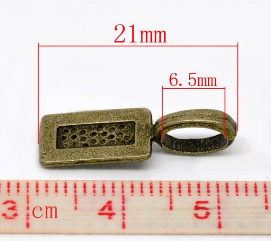 Picture of Zinc Based Alloy Glue On Bails Rectangle Antique Bronze Spot Carved 21mm x 7mm, 50 PCs