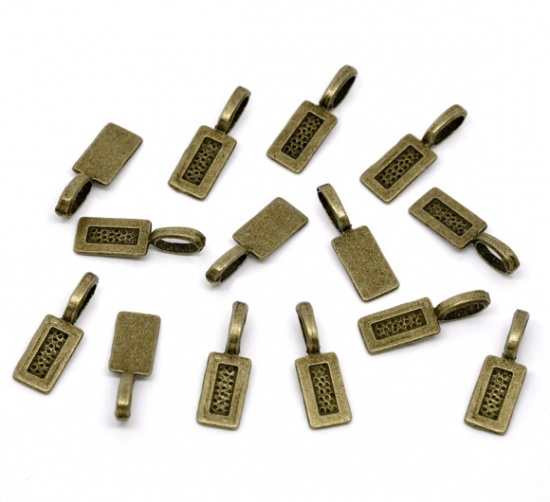 Picture of Zinc Based Alloy Glue On Bails Rectangle Antique Bronze Spot Carved 21mm x 7mm, 50 PCs