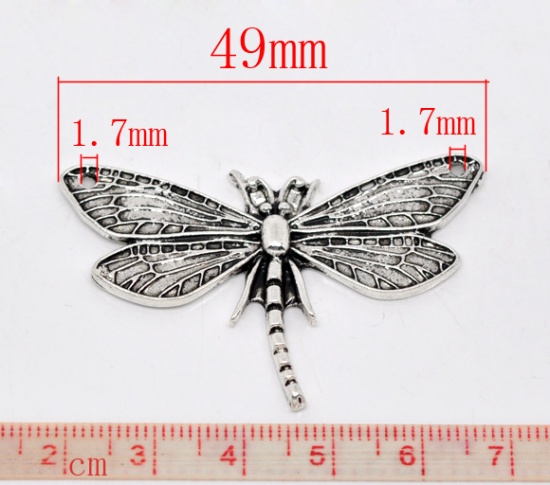 Picture of Antique Silver Color Dragonfly Charm Pendants 49x31mm, sold per packet of 10