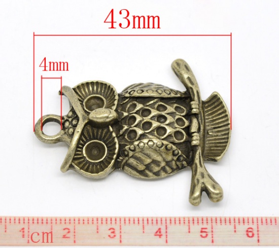 Image de Pendentifs en Alliage de Zinc Hibou Halloween Bronze Antique (Strass Adapté: 2-3mm 5mm) 43mm x 36mm, 5 Pcs