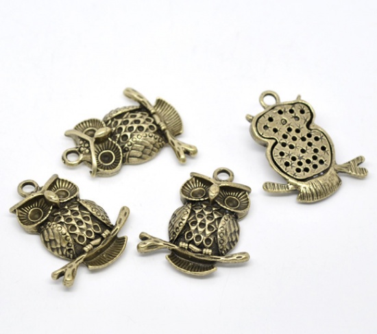 Image de Pendentifs en Alliage de Zinc Hibou Halloween Bronze Antique (Strass Adapté: 2-3mm 5mm) 43mm x 36mm, 5 Pcs