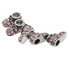 Picture of Zinc Based Alloy European Style Large Hole Charm Beads Shoes Antique Silver Pink Rhinestone About 17mm x9mm, Hole: Approx 4.7mm, 5 PCs