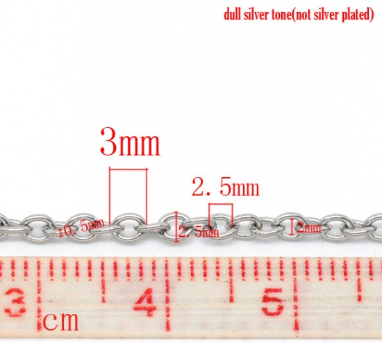 Picture of 304 Stainless Steel Link Cable Chain Findings Silver Tone 3x2.5mm(1/8"x1/8"), 5 M
