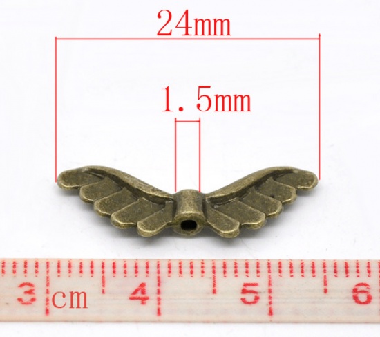 Picture of 50 PCs Zinc Based Alloy Spacer Beads For DIY Charm Jewelry Making Antique Bronze Wing About 24mm x 8mm, Hole: Approx 1.5mm