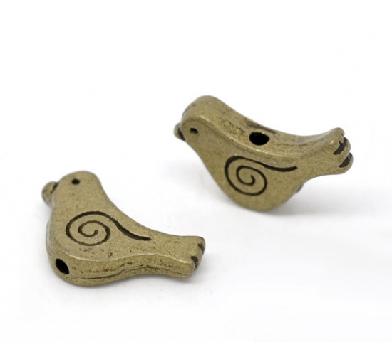 Immagine di Lega di Zinco Separatori Perline Uccello Bronzo Antico Placcato Spirale Disegno Circa 15mm x 12mm, Foro:Circa 1.4mm, 50 Pz