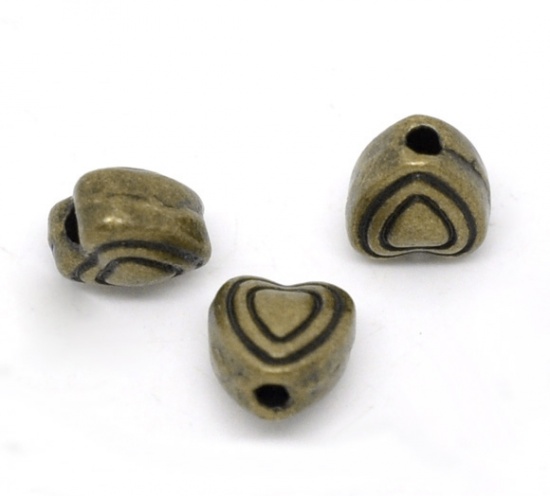 Immagine di Lega di Zinco Separatori Perline Cuore Bronzo Antico Placcato Cuore Disegno Circa 6.0mm x 6.0mm, Foro:Circa 1.4mm, 100 Pz
