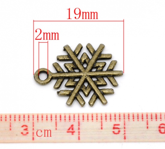 Picture of Antique Bronze Christmas Snowflake Charms Pendants 19x17mm, sold per packet of 50