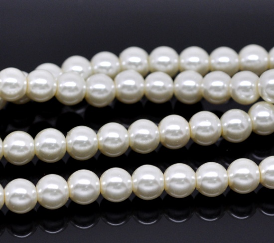 Picture of Glass Pearl Imitation Beads Round Ivory About 8mm Dia, Hole: Approx 1mm, 82cm long, 5 Strands (Approx 110 PCs/Strand)