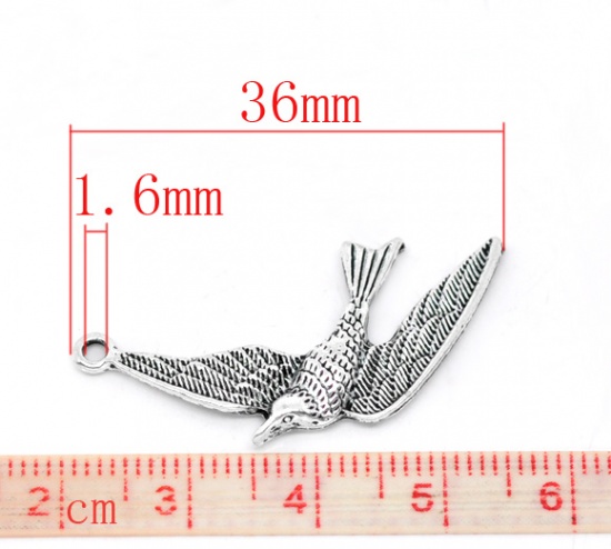 Picture of Zinc Based Alloy Pendants Swallow Bird Antique Silver 36mm(1 3/8") x 21mm( 7/8"), 30 PCs