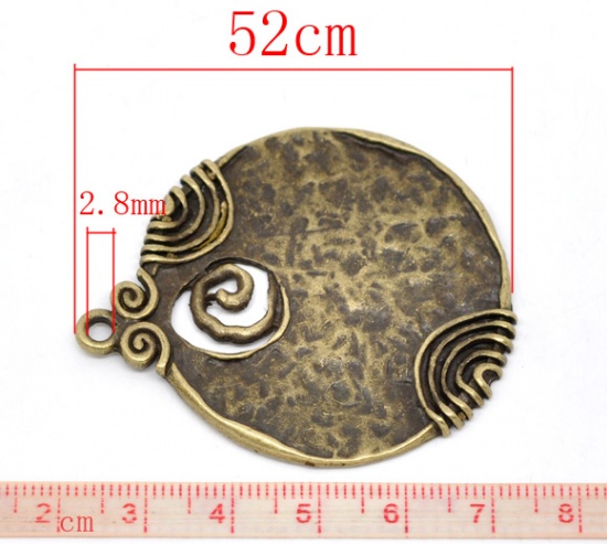 Picture of Antique Bronze Pattern Round Pendants 52x45mm, sold per packet of 5