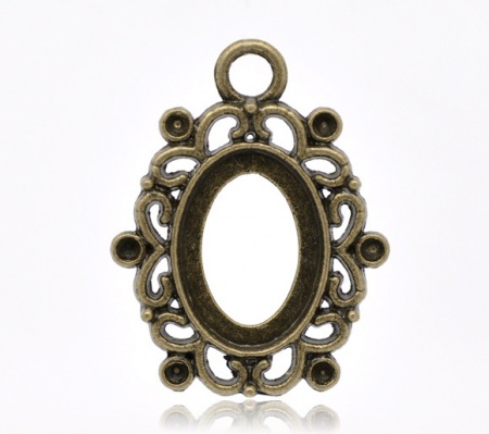 Zinc Based Alloy Cabochon Setting Pendants Oval Antique Bronze (Fit 18.2x13.2mm, Can Hold ss8 Rhinestone) 3.4cm x 2.6cm, 10 PCs