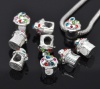 Picture of Zinc Metal Alloy European Style Large Hole Charm Beads Cupcake Silver Plated Multicolor Rhinestone 14x11mm, 10 PCs