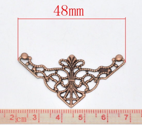 Picture of Filigree Stamping Embellishments Findings Triangle Antique Copper Flower Hollow Pattern 48mm(1 7/8") x 26mm(1"), 50 PCs