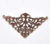 Picture of Filigree Stamping Embellishments Findings Triangle Antique Copper Flower Hollow Pattern 7.5cm(3") x 4.8cm(1 7/8"), 30 PCs