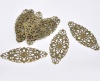 Image de Cabochons d'Embellissement Estampe en Filigrane Creux en Alliage de Zinc Ovale Fleurs Bronze Antique 8cm x 3.5cm, 30 Pcs