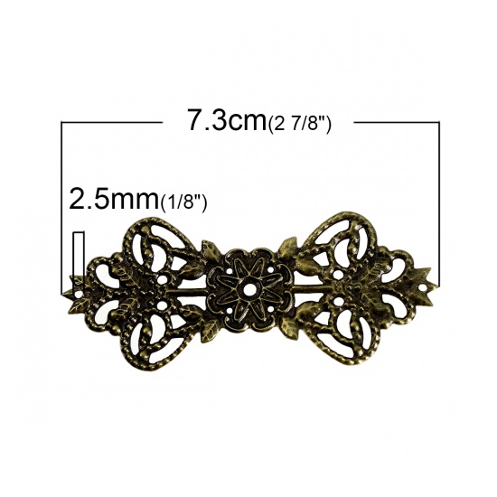 Picture of Antique Bronze Filigree Stamping Flower Wraps Connectors 73mm x31mm, 30 PCs
