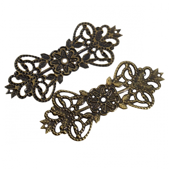 Picture of Antique Bronze Filigree Stamping Flower Wraps Connectors 73mm x31mm, 30 PCs