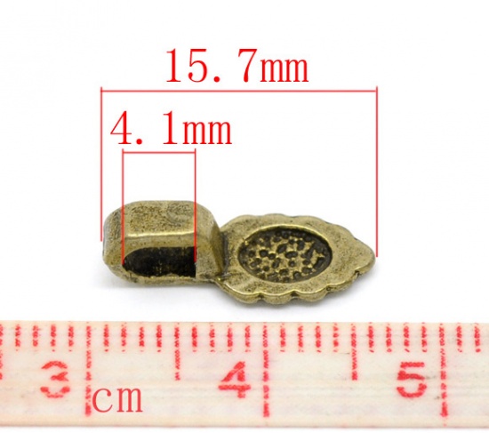 Immagine di Lega di Zinco Charm Manico Foglia Tono del Bronzo Basi per Cabochon Polka Dot 15.7mm x 5.9mm, 50 Pz