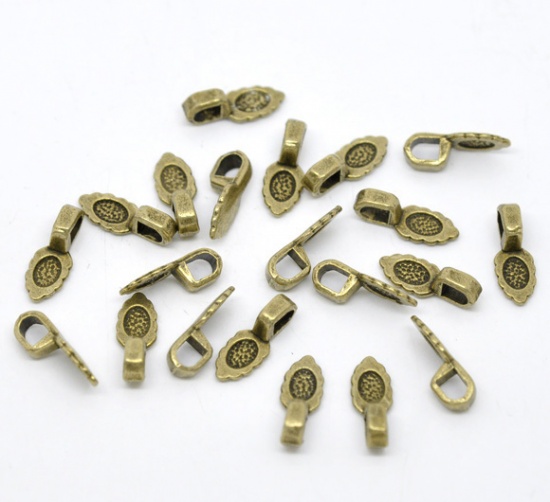 Immagine di Lega di Zinco Charm Manico Foglia Tono del Bronzo Basi per Cabochon Polka Dot 15.7mm x 5.9mm, 50 Pz