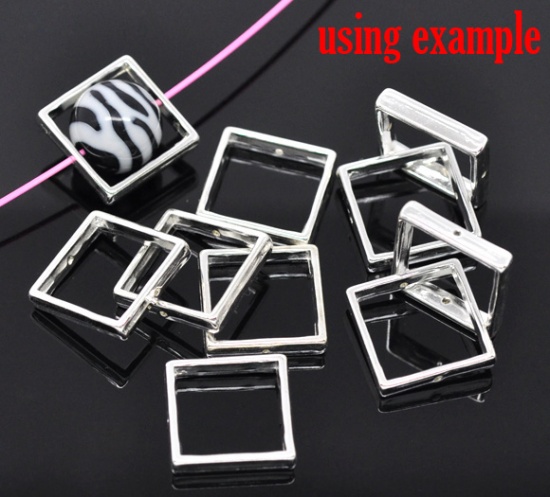 Picture of Silver Plated Square Bead Frames 20x20mm(Fit 15mm Bead), sold per packet of 20