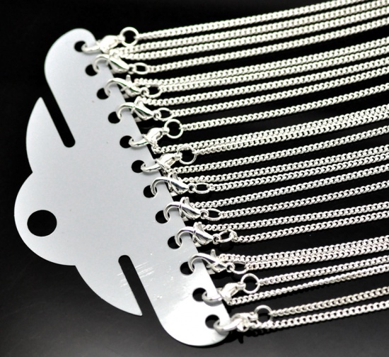 Picture of Copper Link Curb Chain Necklace Silver Plated 60cm(23 5/8") long, Chain Size: 3x2mm(1/8"x1/8"), 12 PCs
