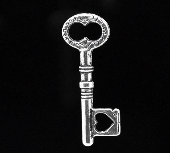 Picture of Antique Silver Heart Key Charm Pendants 34x12mm, sold per packet of 30