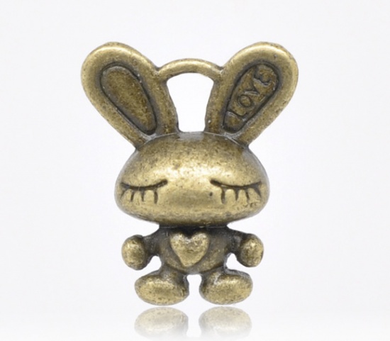 Picture of Zinc Based Alloy Easter Charms Rabbit Animal Antique Bronze 16mm( 5/8") x 13mm( 4/8"), 30 PCs