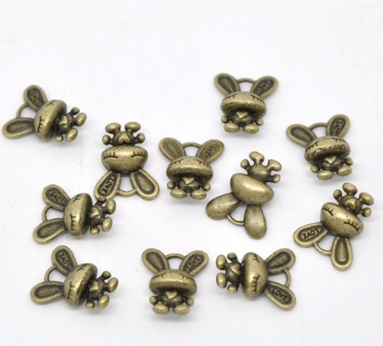 Picture of Zinc Based Alloy Easter Charms Rabbit Animal Antique Bronze 16mm( 5/8") x 13mm( 4/8"), 30 PCs