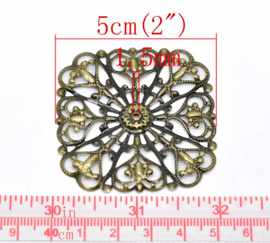 Изображение Филигранные цветок железа Коннекторы 5cm x 5cm Ажурные Античная Бронза,проданные 30 шт