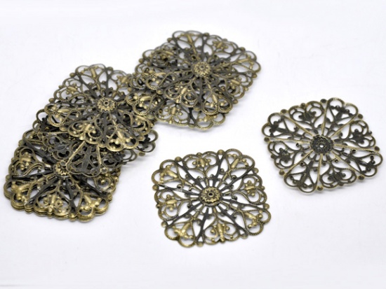 Изображение Филигранные цветок железа Коннекторы 5cm x 5cm Ажурные Античная Бронза,проданные 30 шт