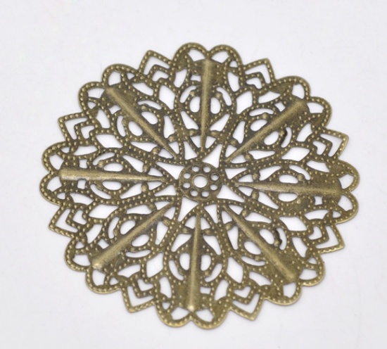 Изображение Филигранные цветок железа Коннекторы "Цветы" 5.2cm Ажурные Античная Бронза,проданные 30 шт