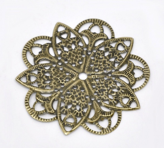 Picture of Iron Based Alloy Connectors Flower Antique Bronze Filigree Color Plated 4.6cm x 4.6cm, 50 PCs