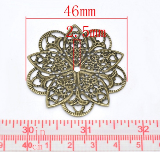 Picture of Iron Based Alloy Connectors Flower Antique Bronze Filigree Color Plated 4.6cm x 4.6cm, 50 PCs