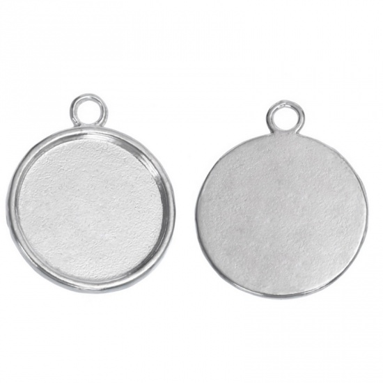 Picture of Zinc Based Alloy Cabochon Setting Pendants Round Silver Plated (Fits 20mm Dia.) 28mm x 24mm, 10 PCs