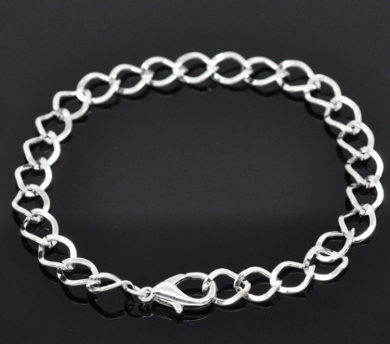 Picture of Zinc Metal Alloy Lobster Clasp Link Curb Chain Bracelets Silver Plated 20cm(7 7/8") long, 12 PCs