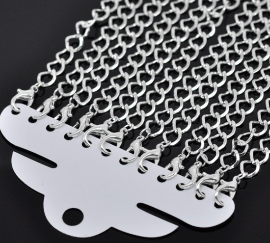 Picture of Zinc Metal Alloy Lobster Clasp Link Curb Chain Bracelets Silver Plated 20cm(7 7/8") long, 12 PCs