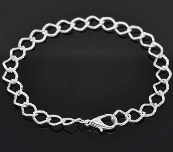 Picture of Zinc Based Alloy Textured Link Curb Chain Bracelets Silver Plated 20cm(7 7/8") long, 12 PCs