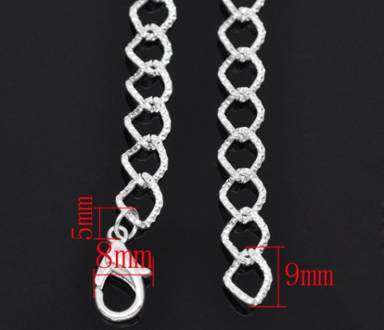 Picture of Zinc Based Alloy Textured Link Curb Chain Bracelets Silver Plated 20cm(7 7/8") long, 12 PCs