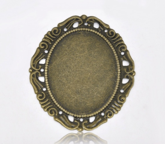 Image de Connecteur de Bijoux en Alliage de Fer Ovale Bronze Antique (Convenable à Cabochon 39mm x 28mm) 5.3cm x 4.4cm, 30 PCs