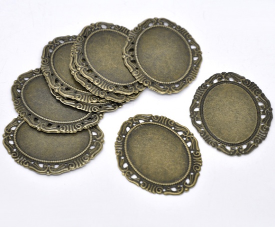 Picture of Iron Based Alloy Cabochon Settings Connectors Oval Antique Bronze (Fits 39mm x 28mm) 5.3cm(2 1/8") x 4.4cm(1 6/8"), 30 PCs