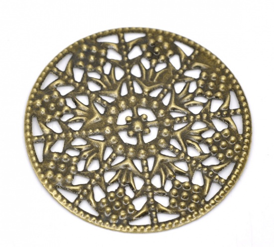 Picture of Antique Bronze Filigree Stamping Round Wraps Connectors 48mm, sold per packet of 30